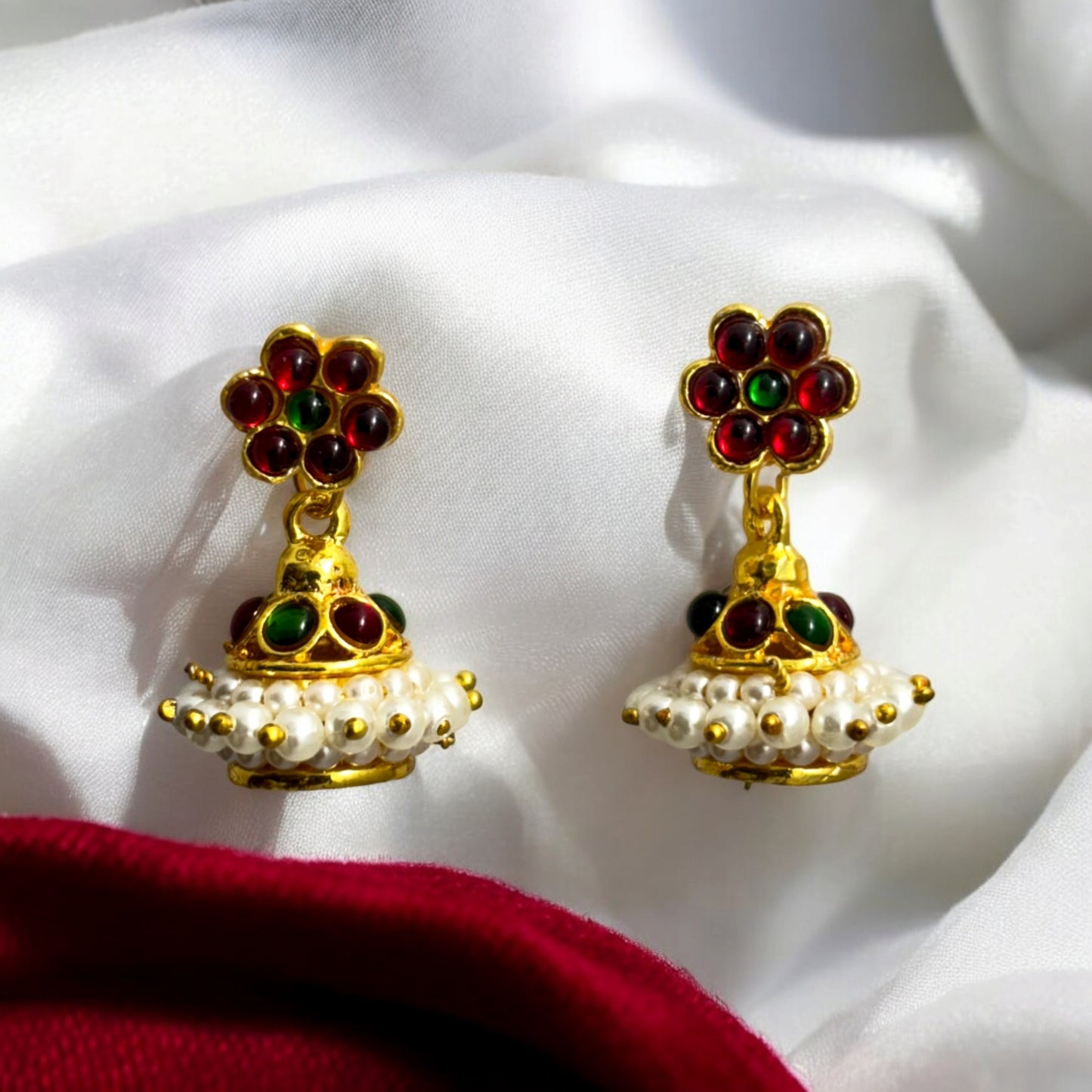 Bharatanatyam Kemp Stones Earring And Jhumka