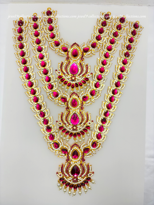 Kavasam Hindu Idol Ornaments  3-Lines Stone Necklace Hara Jewellery