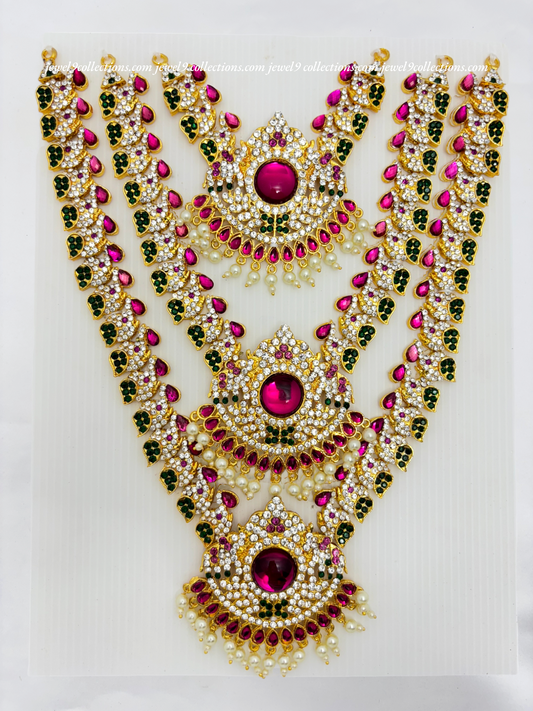 Goddess Lakshmi Temple Stone Long Necklace 3-step